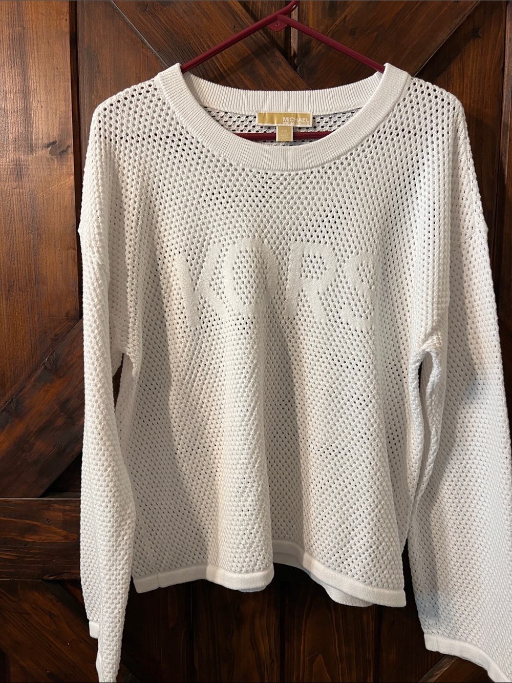 Michael Kors White Open-Knit Logo Sweater